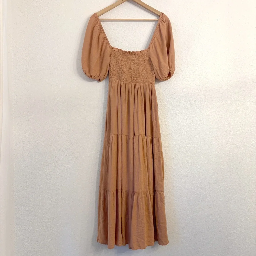 Abercrombie & Fitch Midi Dress Small Tall ST Cottagecore Smocked Tiered Pockets